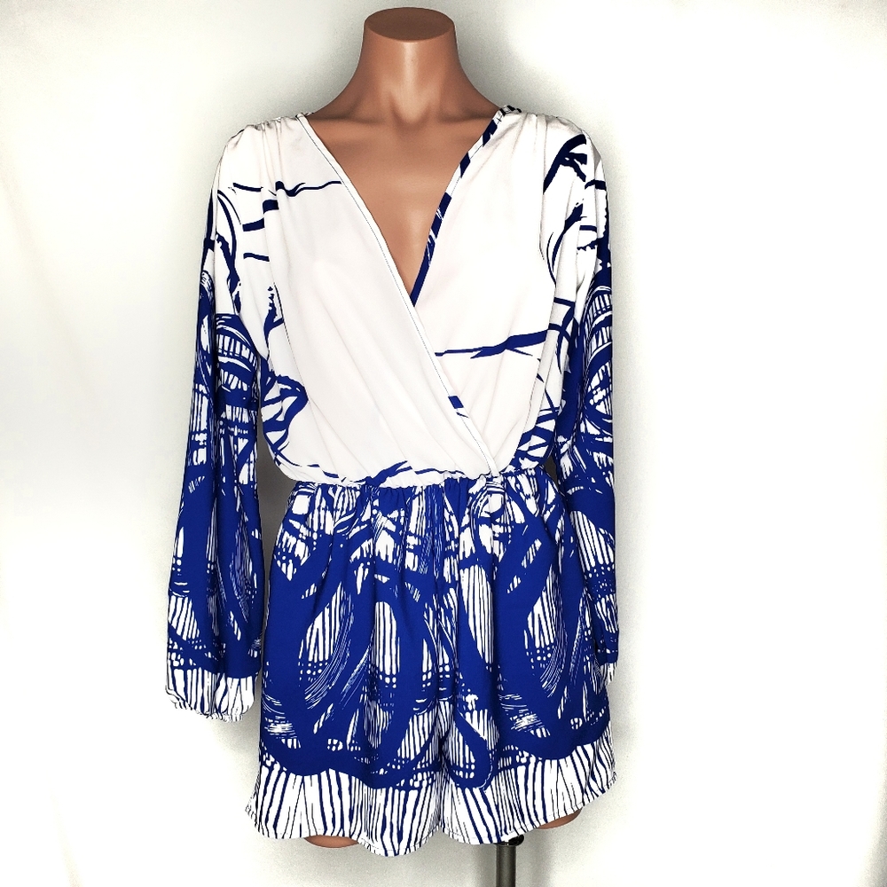 A3 DESIGN Blue and White Romper